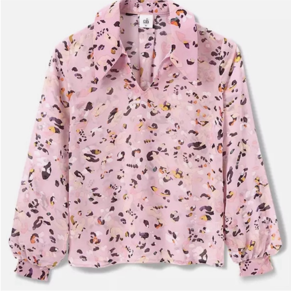 Cabi Pounce Top Pink Print Sheer Blouse Small Style 6501